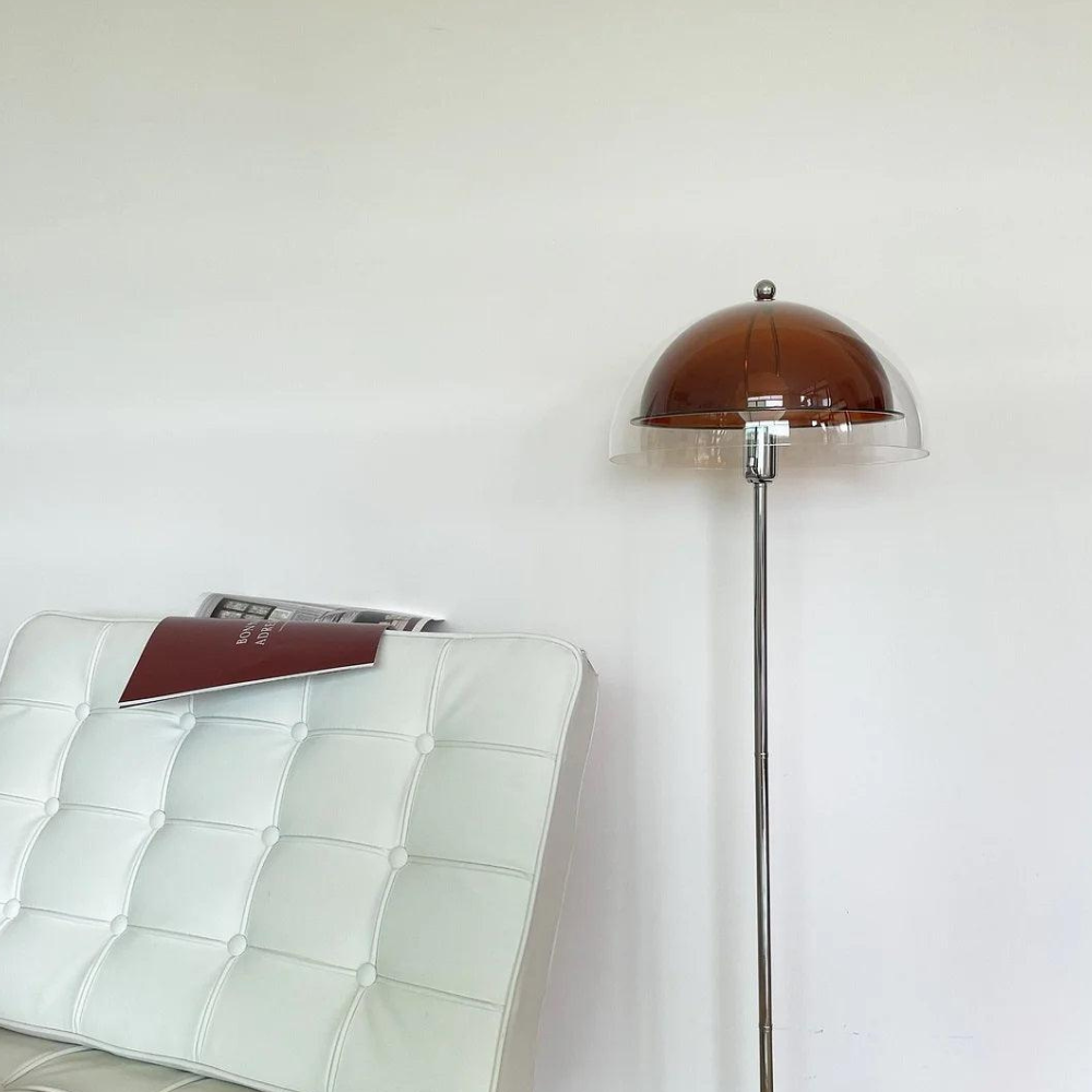Floor Lamp with Double Layer Acrylic Dome Shade and Chrome Metal Post