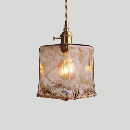 Hammered Glass Pendant Light with Rippled Texture - Vintage Brass Style