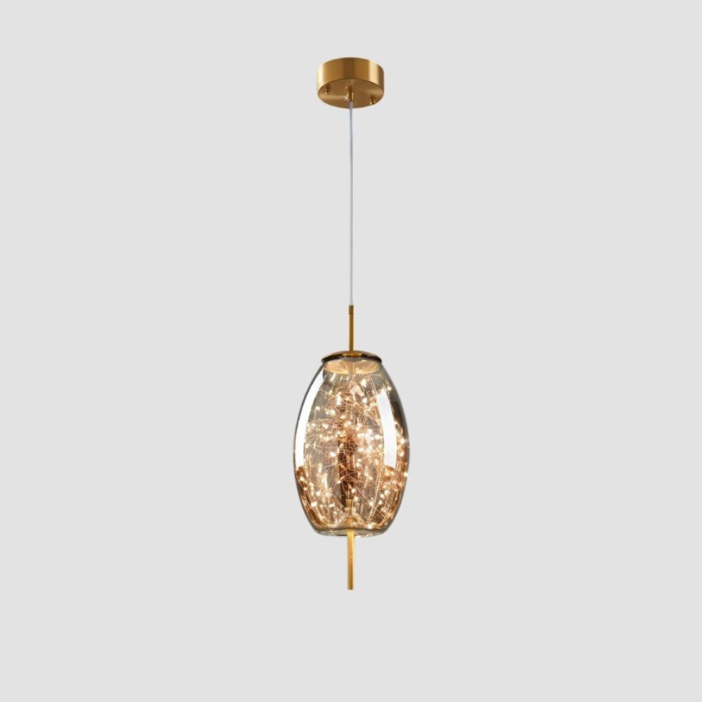 Glass Pendant Light with Smoky Shade and Starlights - Modern Style
