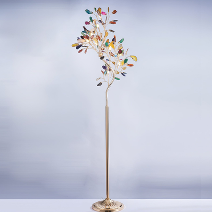 Floor Lamp with Natural Agate Stone Leaves and Metal Branching Frame