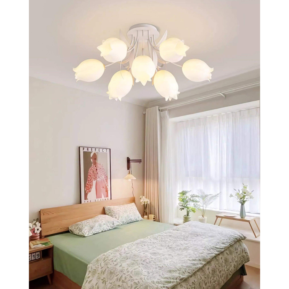 Multi Head Floral Ceiling Fixture with Acrylic Shades - Modern Farmhouse