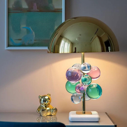Sculptural Glass Cluster Accent Lamp with Marble Base - Art Deco Metallic Sconce