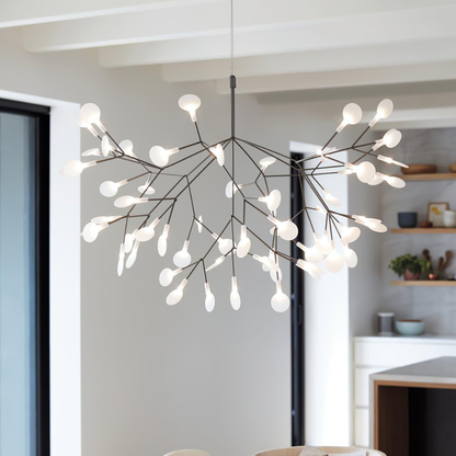 Sputnik Chandelier with Acrylic Firefly Leaves - Modern Botanical Light