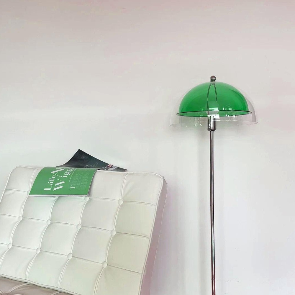 Floor Lamp with Double Layer Acrylic Dome Shade and Chrome Metal Post