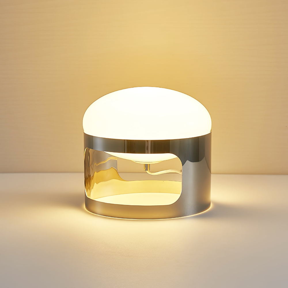 Glass Orb Table Lamp with Chrome Metal Base - Mid Century Modern