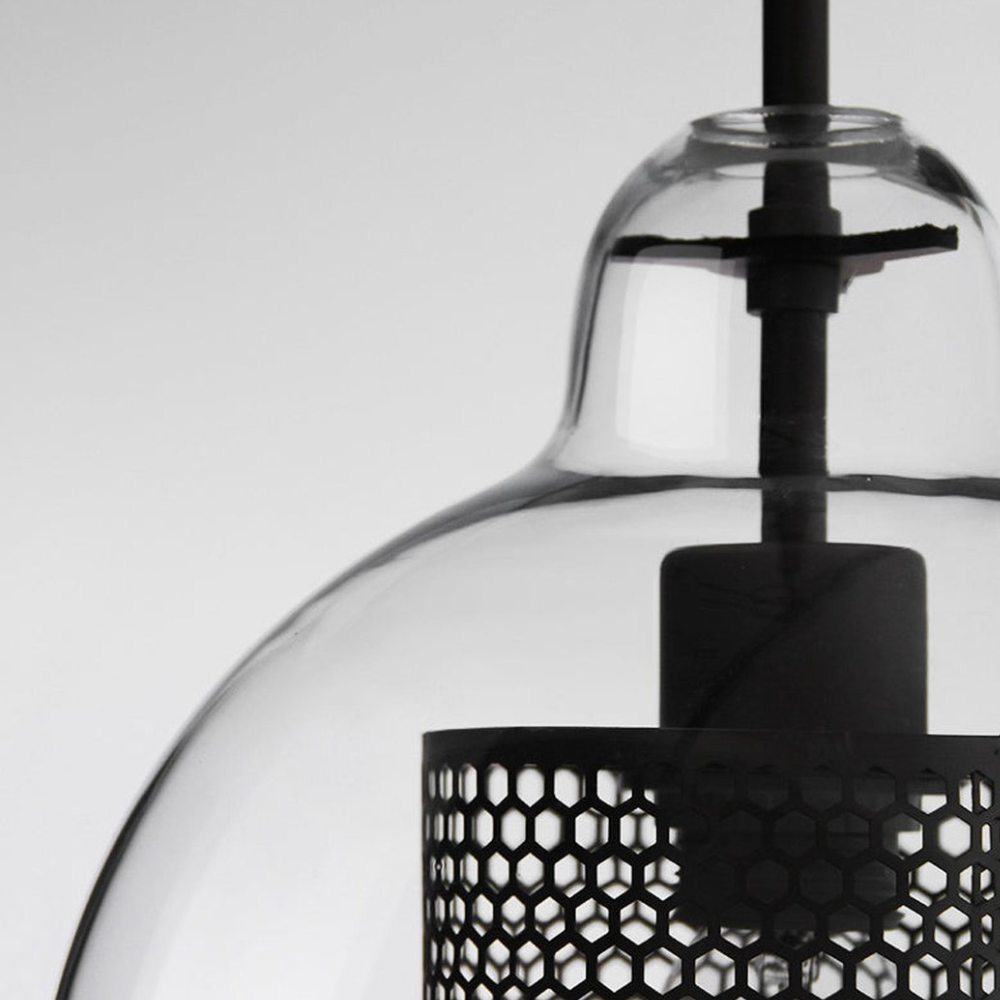 Modern Perforated Metal Glass Pendant - Industrial Layered Mesh Hanging Lamp
