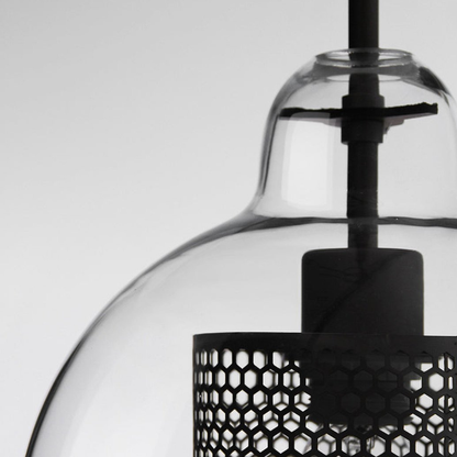 Modern Perforated Metal Glass Pendant - Industrial Layered Mesh Hanging Lamp