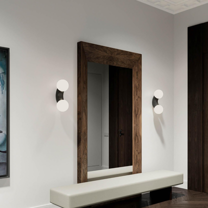 Modern Double Globe Arc Wall Sconce - Playful C-Shaped Orbital Light