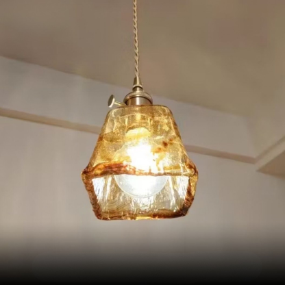 Hammered Glass Pendant Light with Rippled Texture - Vintage Brass Style