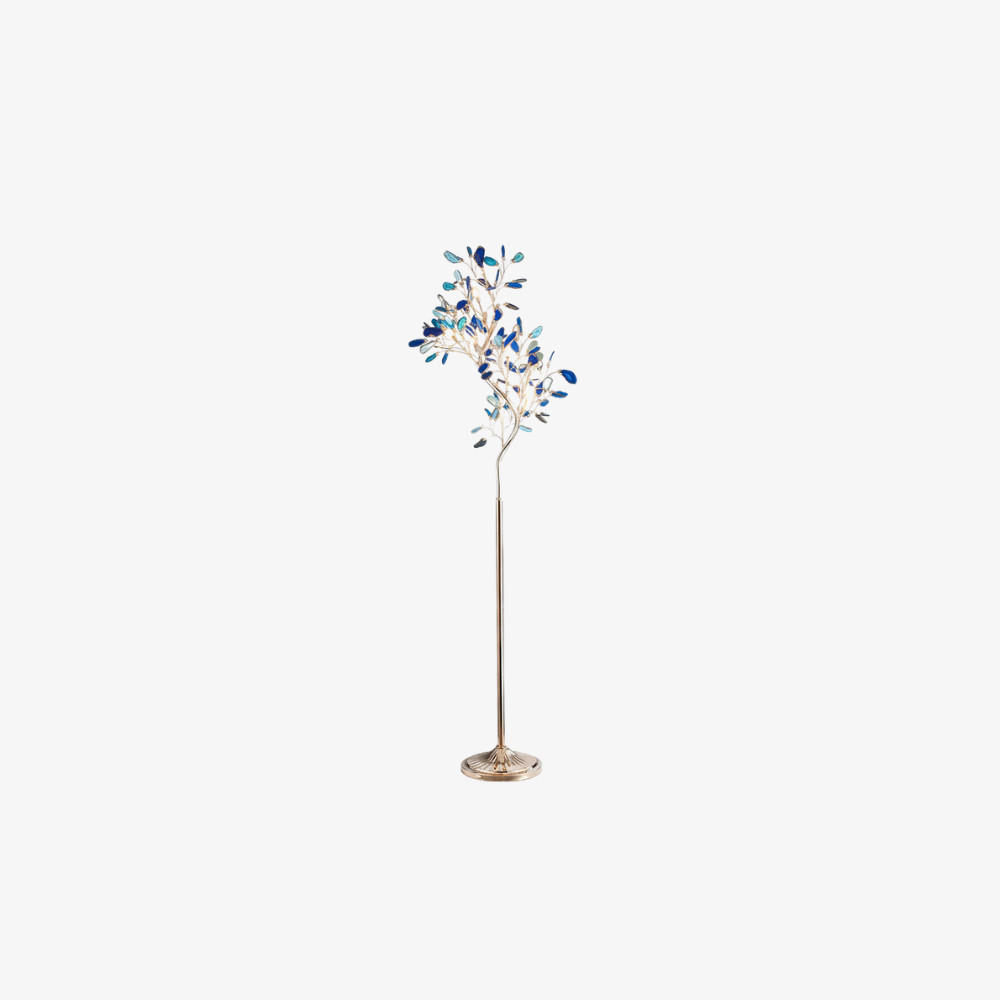 Floor Lamp with Natural Agate Stone Leaves and Metal Branching Frame
