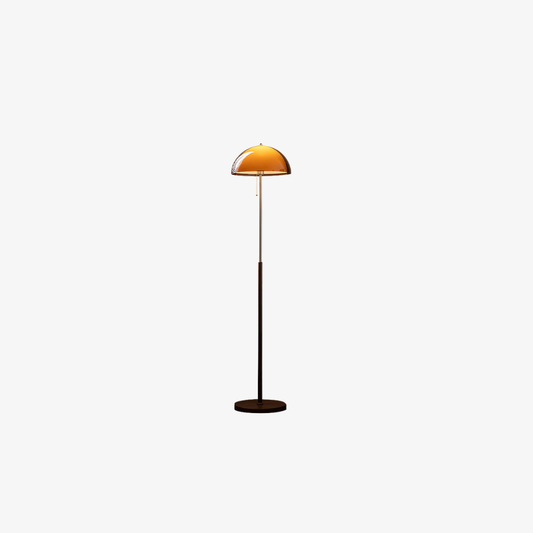Torchiere Floor Lamp with Bi-Material Metal and Wood Stem with Acrylic Dome Shade