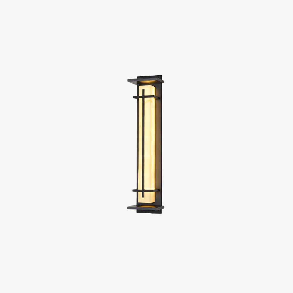 Outdoor LED Porch Lights with Faux Alabaster Column - Modern Mission