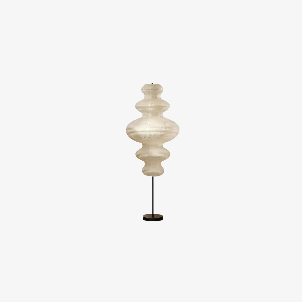 Floor lamp with Tiered Gourd Paper Shade - Japandi Sculptural Style