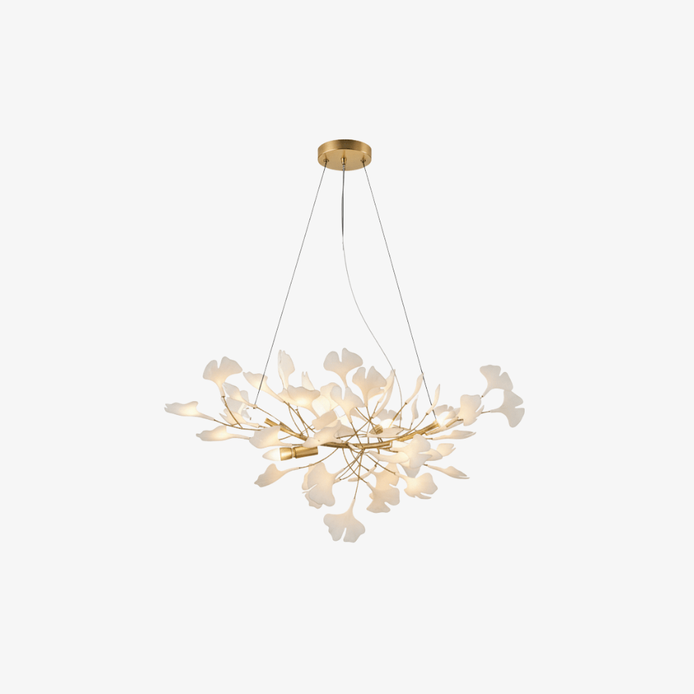 Sputnik Chandelier with Ceramic Ginkgo Leaves - Modern Art Deco