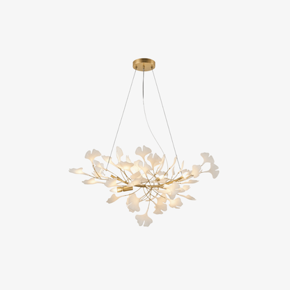 Sputnik Chandelier with Ceramic Ginkgo Leaves - Modern Art Deco