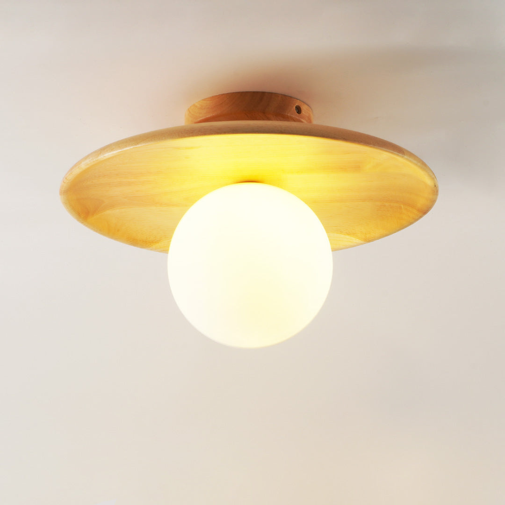 Flush Mount Ceiling Light with Wood Shade - Modern Scandinavian LED