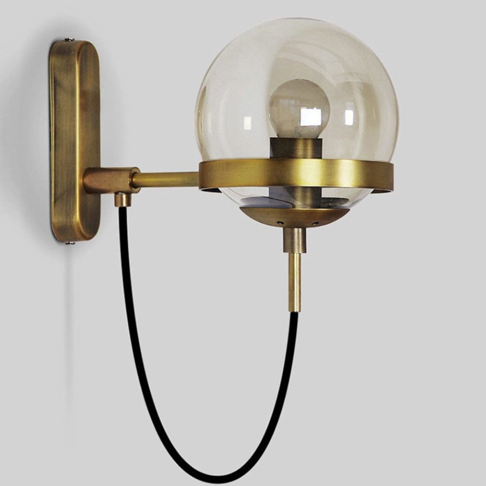 Mid-Century Glass Globe Wall Sconce - Industrial Orb Light with Curved Cord