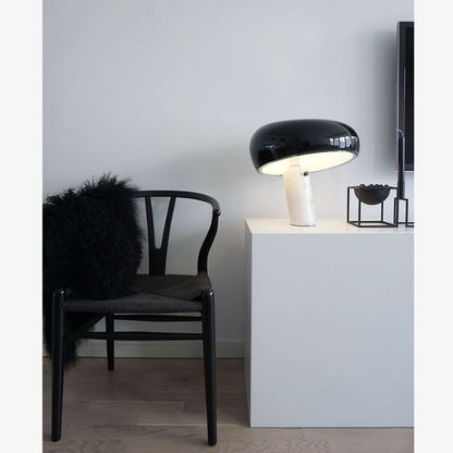 Architectural Marble Base Accent Lamp - Minimalist Glossy Stone Pedestal Light