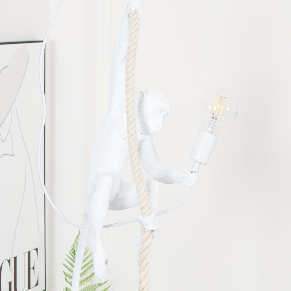 Whimsical Climbing Monkey Rope Pendant - Sculptural Animal Art Hanging Lamp