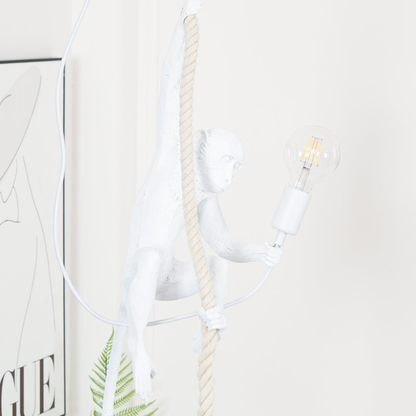 Whimsical Climbing Monkey Rope Pendant - Sculptural Animal Art Hanging Lamp
