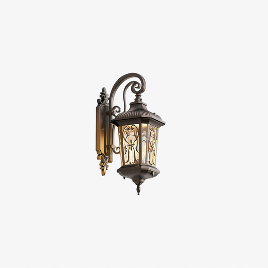 LED Porch Lantern with Scrollwork Frame and Textured Glass - Vintage Style