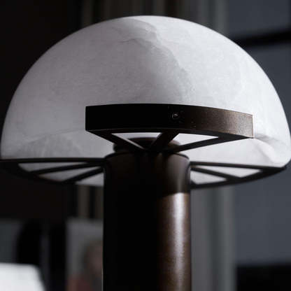 Glass and Alabaster Dome Table Lamp with Metal Base - Mid Century Modern
