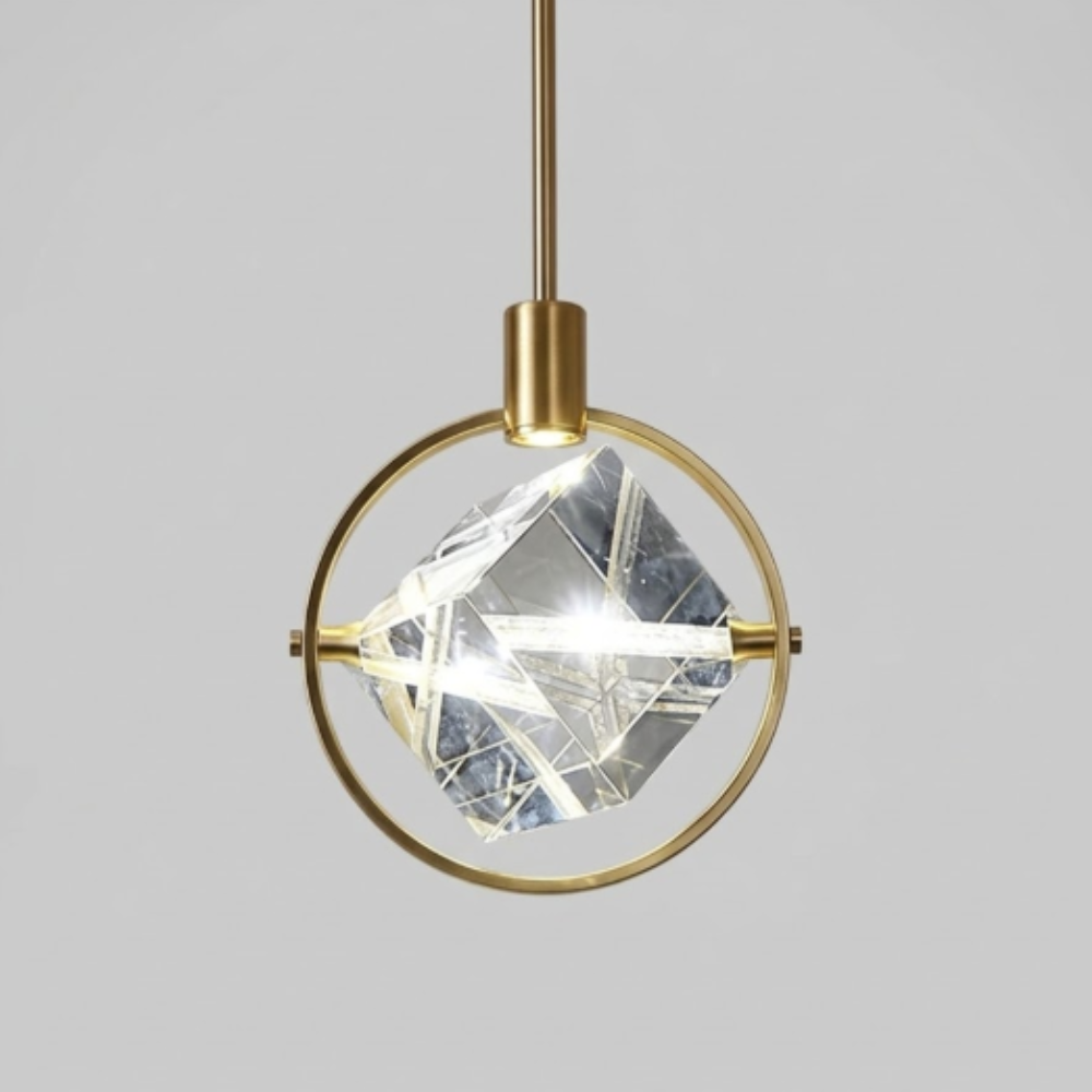 Faceted Crystal Prism Pendant Light - Modern Art Deco Orbital Hanging Lamp