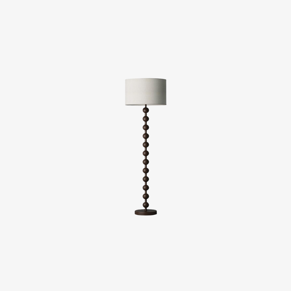 Floor Lamp with Stacked Wooden Spheres and Fabric Drum Shade