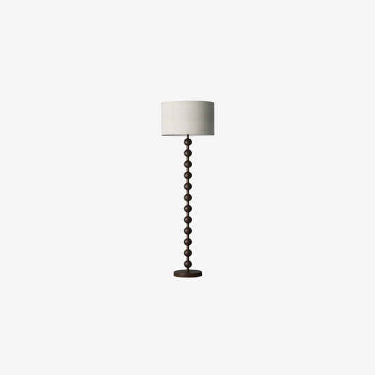 Floor Lamp with Stacked Wooden Spheres and Fabric Drum Shade