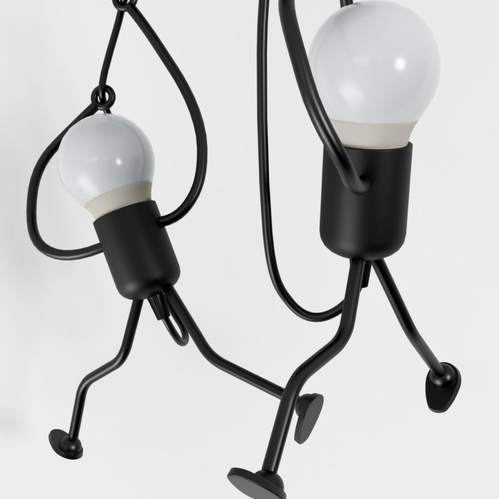 Pendant Light with Iron Figure Frame - Modern Mid Century Industrial