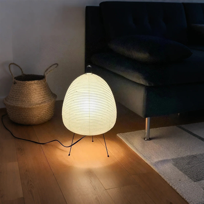 Paper Lantern Table Lamp with Tripod Metal Base - Mid Century Japanese