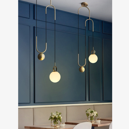 Architectural Brass Arc Ceiling Lamp - Minimalist Frosted Glass Rise-and-Fall Sconce