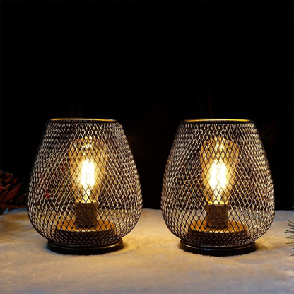 Cordless Iron Mesh Lamp Set for Bedside or Patio