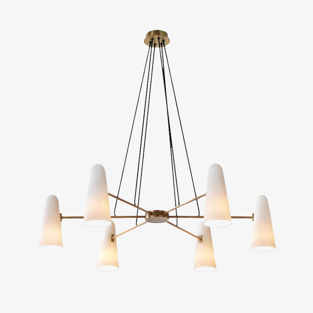 Chandelier with Conical Glass Shades and Metallic Frame - Modern Mid Century