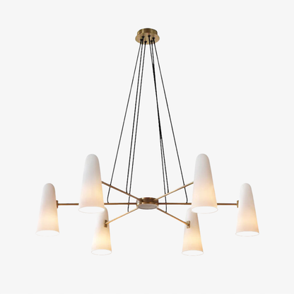 Chandelier with Conical Glass Shades and Metallic Frame - Modern Mid Century