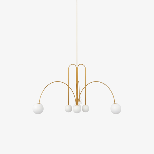 Chandelier with Arched Arms and Frosted Globes - Modern Mid Century