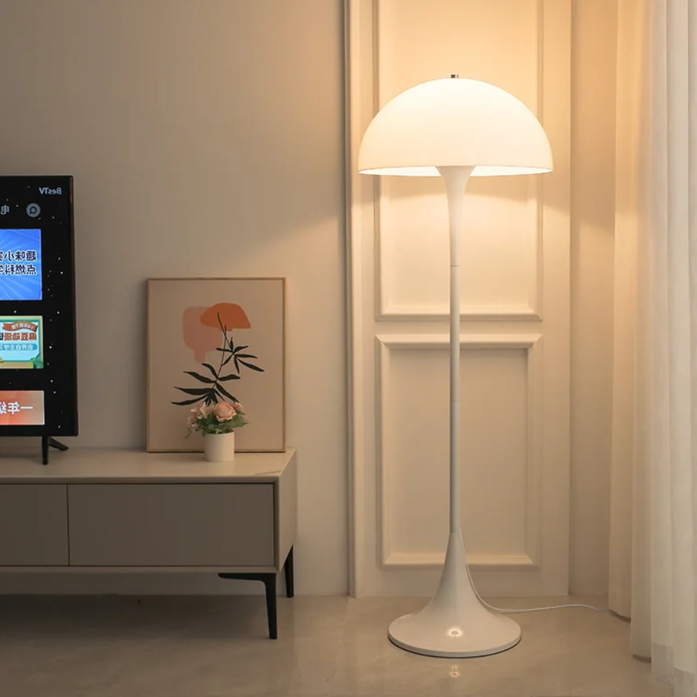 Modern Floor Lamp with Dome Shade and Trumpet Base - Scandinavian Style