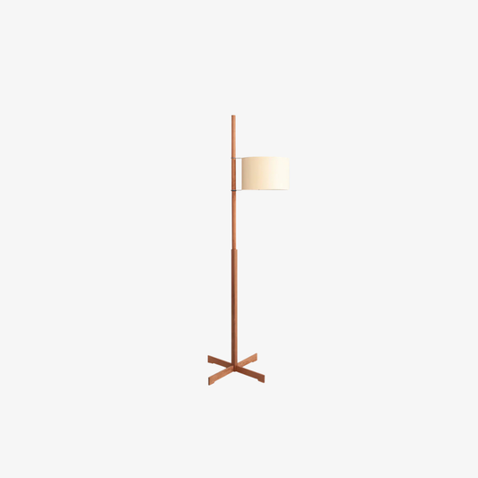 Vintage floor lamp with Fabric Shade and Artisanal Wooden Pole - Contemporary Sconce