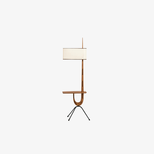 Modern floor lamp with Integrated Shelf and Organic Wooden Frame - Mid-Century