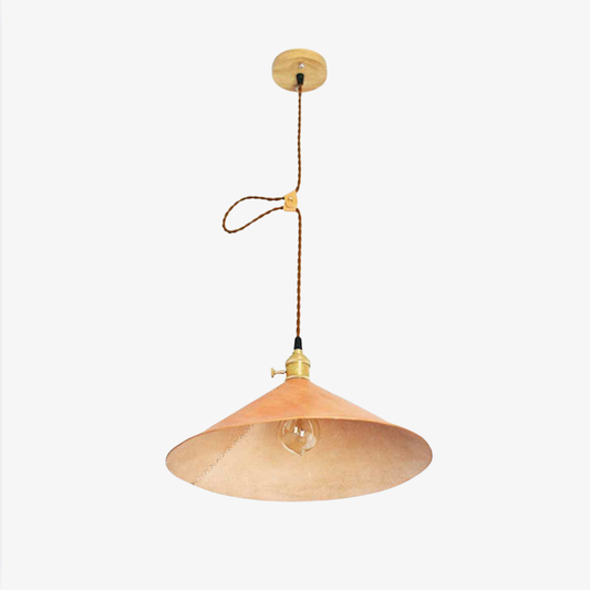 Modern Calf Leather Cone Pendant Light - Hand-Stitched Artisanal Hanging Lamp