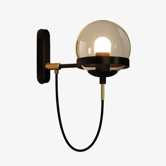 Mid-Century Glass Globe Wall Sconce - Industrial Orb Light with Curved Cord
