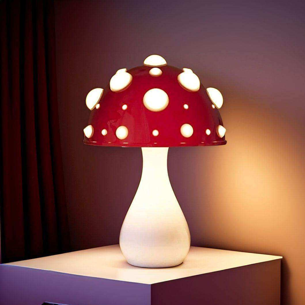 Table Lamp with Polka Dot Mushroom Shade - Modern Mid Century Retro