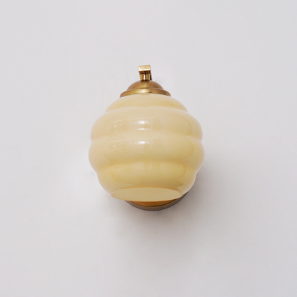 Wall Sconce with Ribbed Glass Globe - Modern Mid Century Gold