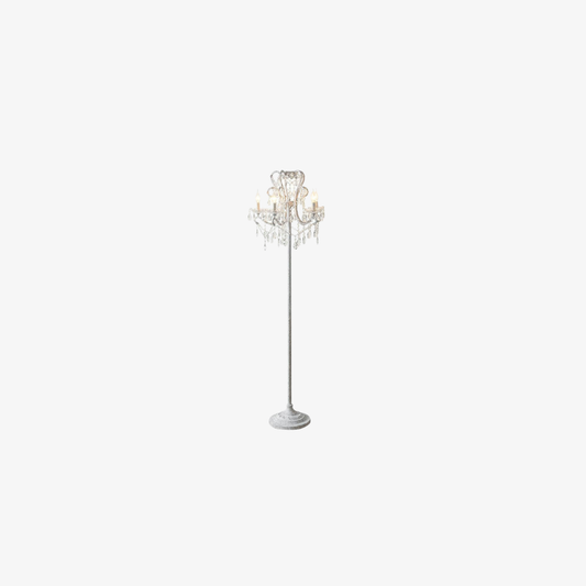 Dimmable Floor Lamp with Ornate Iron Scrollwork and Faceted Crystal Strands