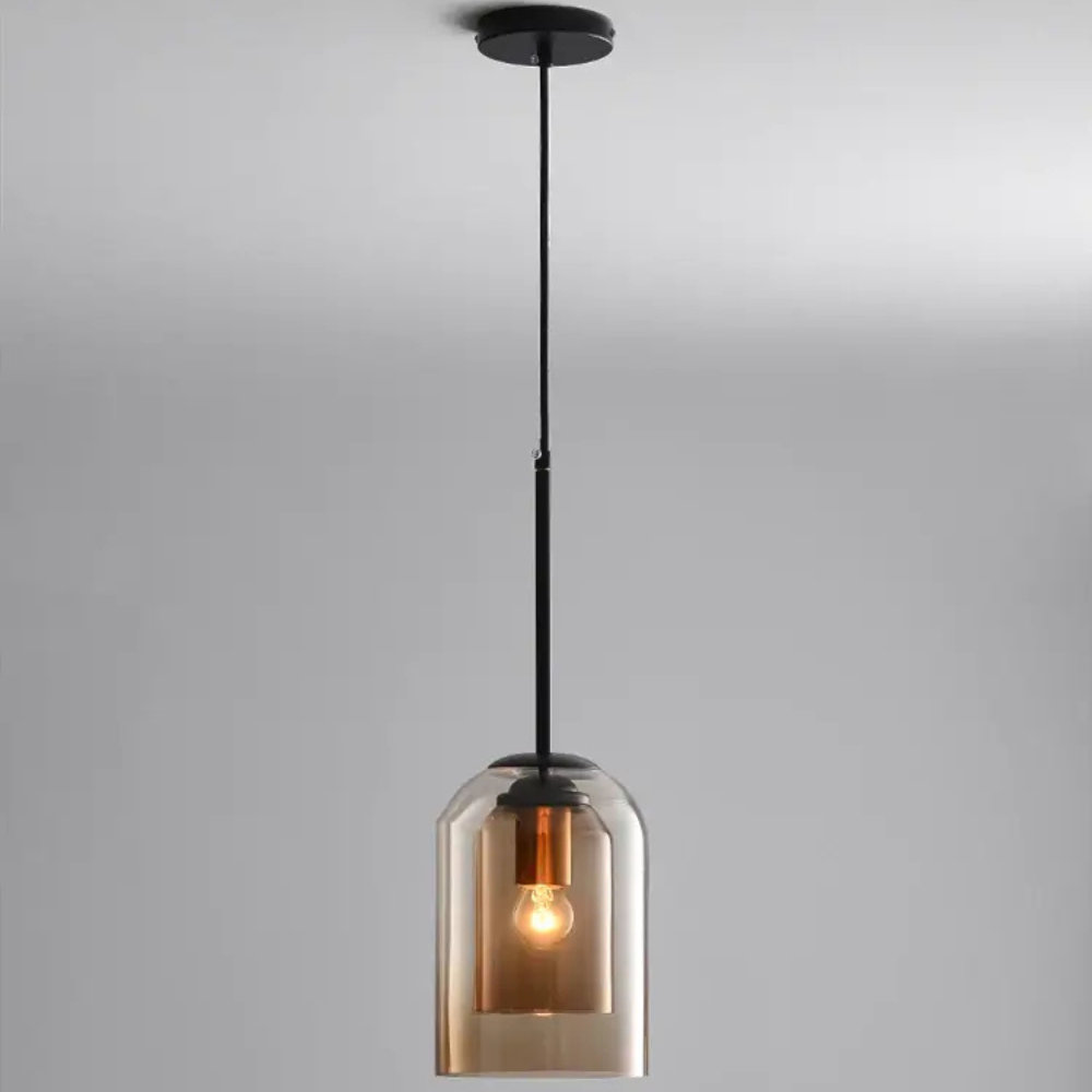 Pendant Light with Double Cylinder Glass Shade - Modern Mid Century