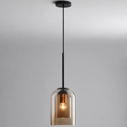 Pendant Light with Double Cylinder Glass Shade - Modern Mid Century