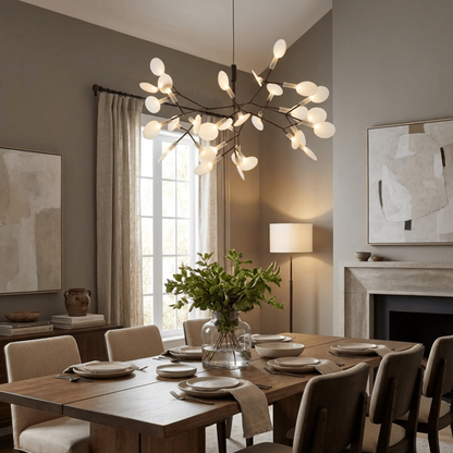 Sputnik Chandelier with Acrylic Firefly Leaves - Modern Botanical Light