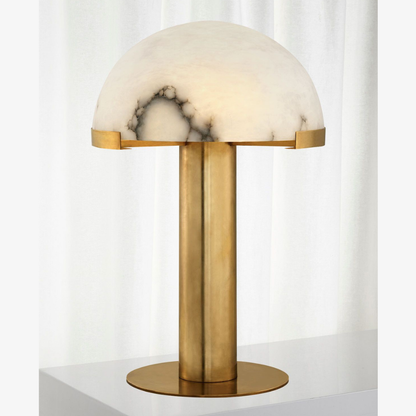 Glass and Alabaster Dome Table Lamp with Metal Base - Mid Century Modern