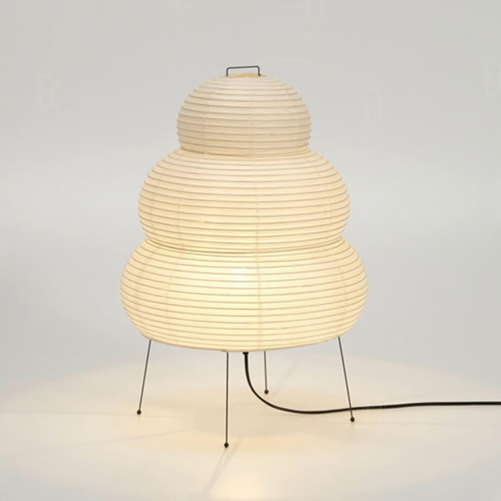 Japanese Rice Paper Table Lamp with Four Legs - Wabi Sabi Tiered Lantern