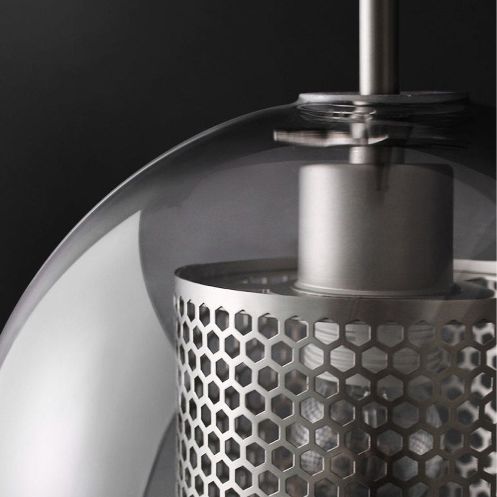 Modern Perforated Metal Glass Pendant - Industrial Layered Mesh Hanging Lamp